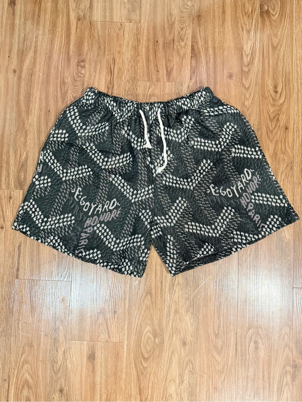 Custom GY Black Monogram Jacquard Knit Woven Tapestry Shorts Size XXL